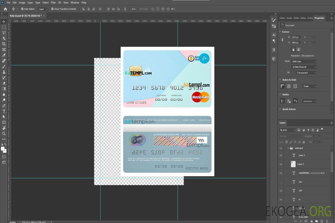 Modèle de carte de crédit mastercard de la banque Costa Rica Improsa au format PSD, entièrement modifiable template Modèle de carte de crédit mastercard de la banque Costa Rica Improsa au format PSD, entièrement modifiable template